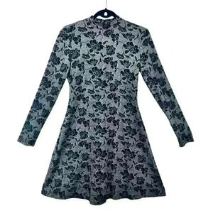 Ivanka Trump  Floral Embroidered Long Sleeves A-Line Grey Dress S/M Boho Chic